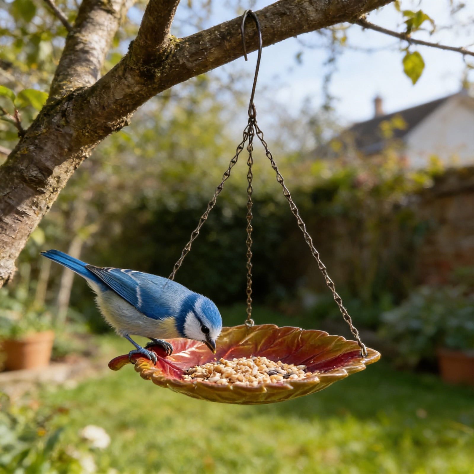 Bird Feeder Outdoor,Outdoor Metal Birds Feeder Wrought Iron Feeding Station Leaf-shaped Garden Patio Small Birds Feeder Decoration