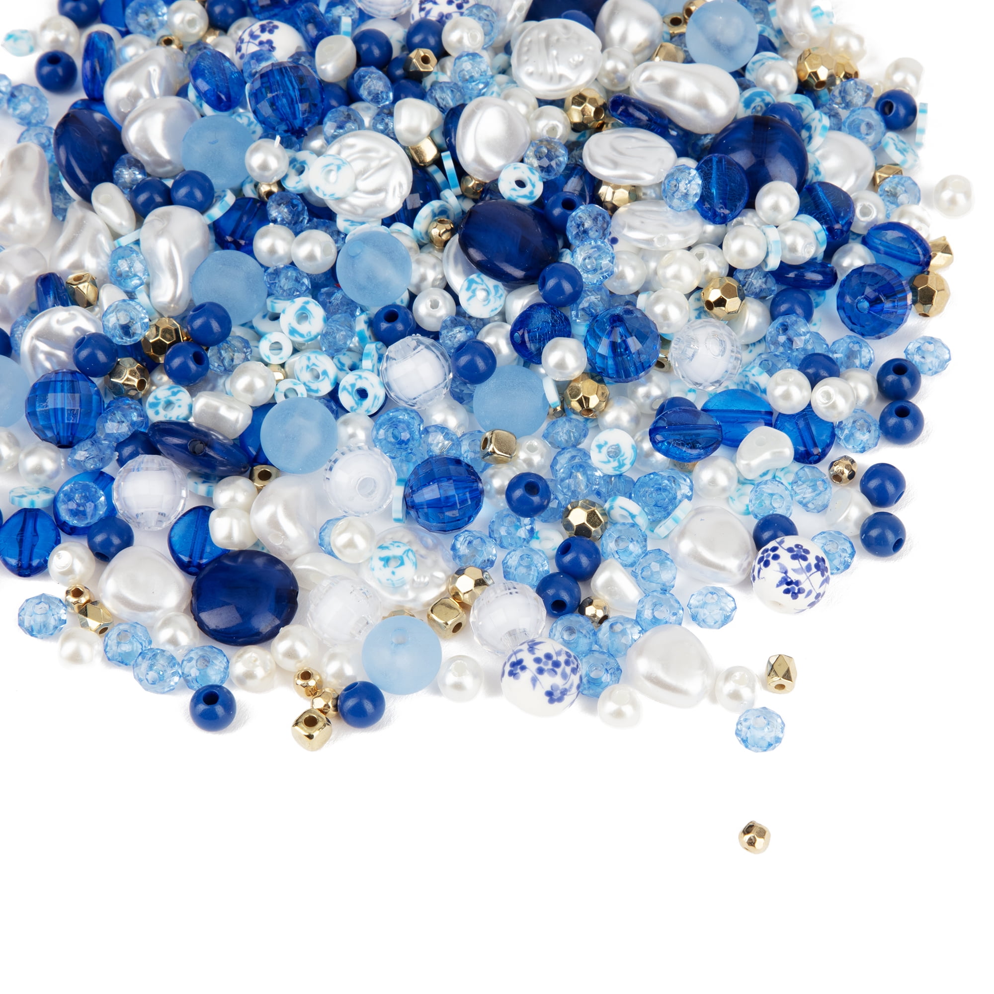 Cousin DIY Blue and White China Bead Mix, Pearl, Gold, Ceramic Assortment, 150g, 1400 Piece, 69995738