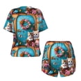 thumbnail image 5 of Lsque Whimsical Cats and Flowers Scene Women's Short-Sleeved Pajama Set - 2 Piece Soft and Lightweight Sleepwear Set-XX-Large, 5 of 9