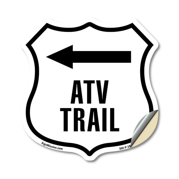 ATV Trail Left (2 Pack) 12 inch X 12 inch Shield Shaped Heavy Duty 3.2 mil Vinyl Decals Weather Resistant Made in the USA