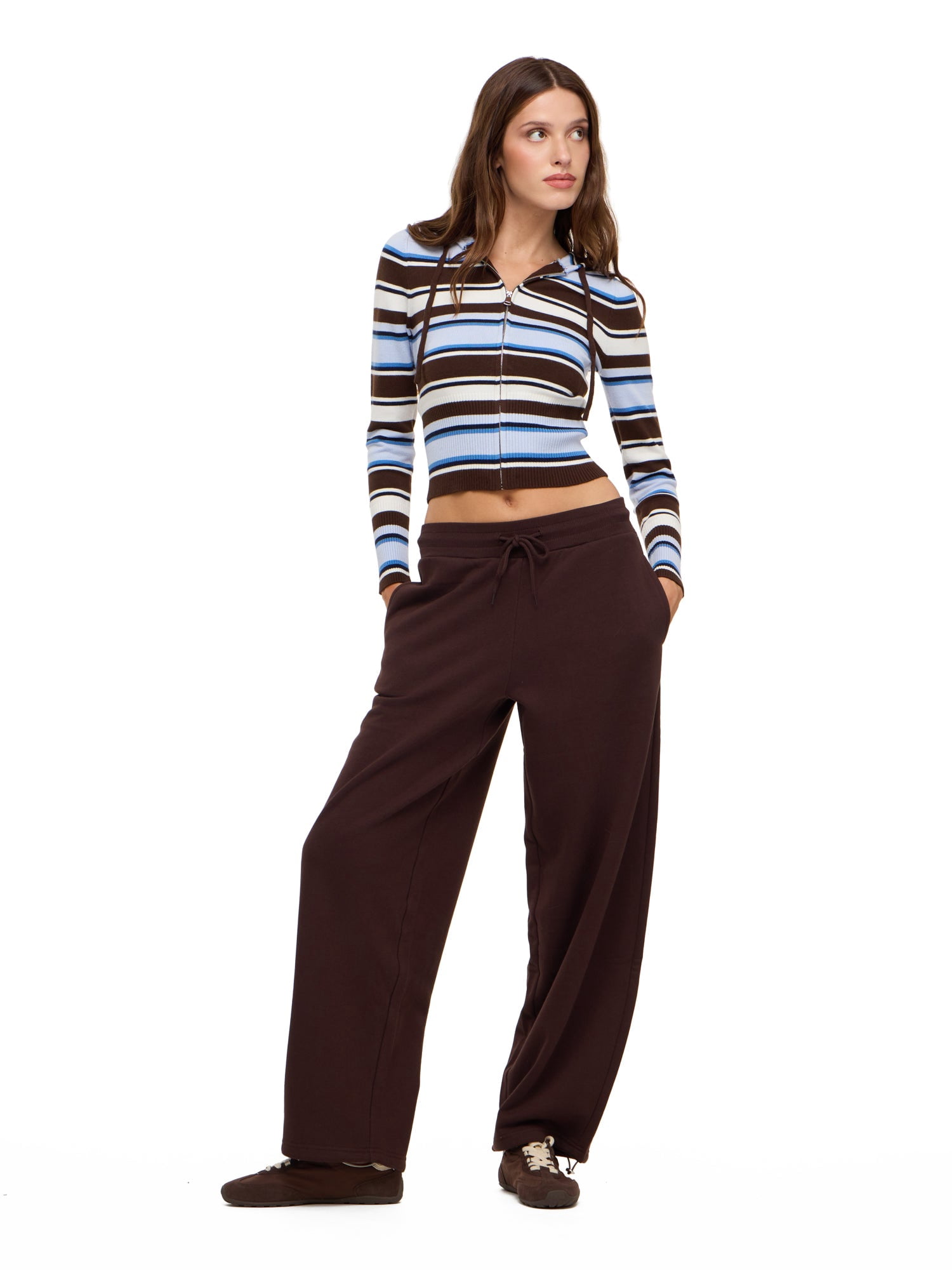 Forever 21 Women's Barrel Leg Joggers with Drawstring Waist and Bungee Hem, Fleece Balloon Pants with Side Pockets, Brown, XXS-XXL