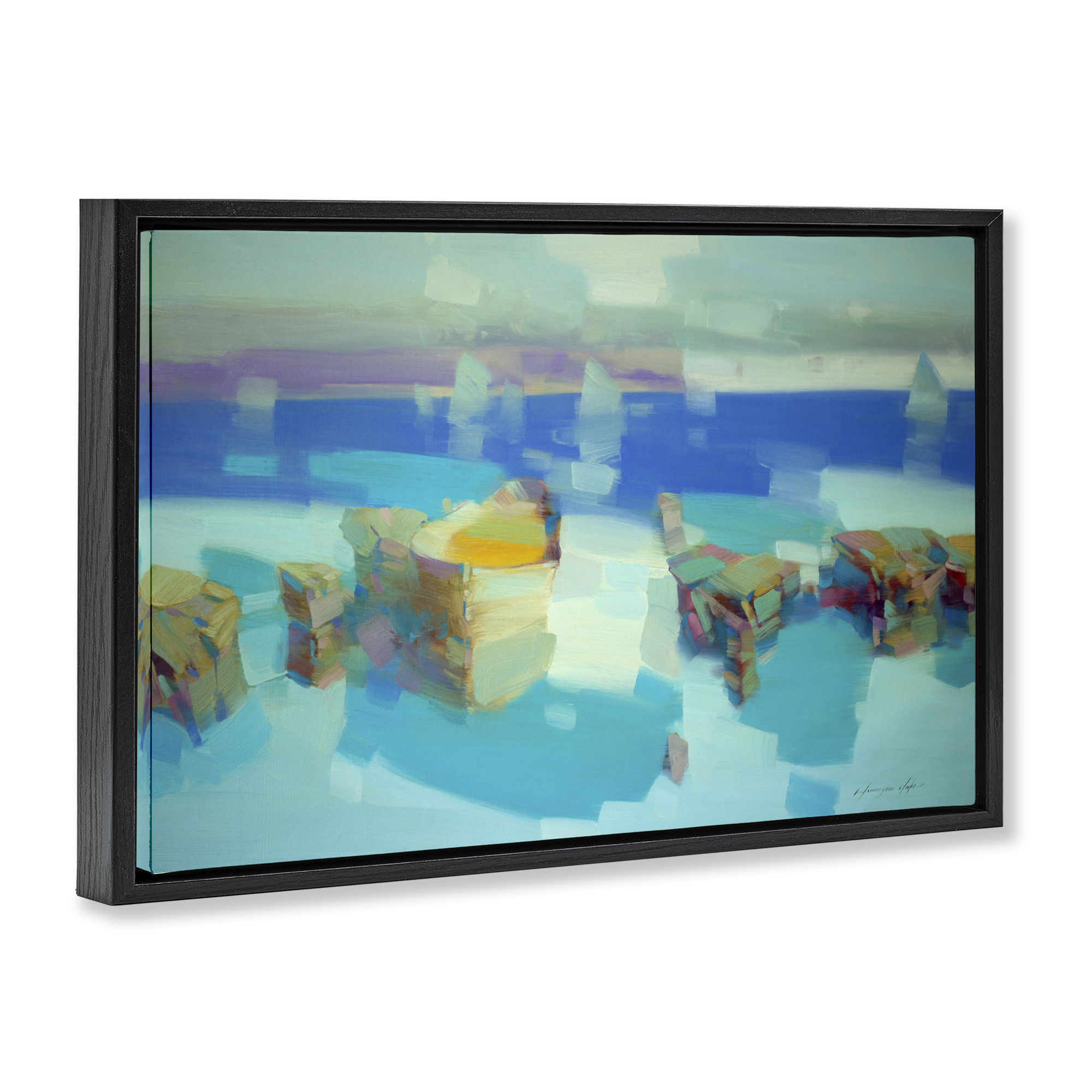 Stupell Industries Abstract Nautical Cliffs Abstract Painting Black Floater Framed Canvas Art Print Wall Art, 25 x 17