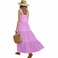 thumbnail image 6 of XUNKUSGA Maxi Sundresses for Women Casual Scoop Neck Sleeveless Plaid Pleated Flowy Womens Summer Dresses Classic High Waisted Beach Swing Dress with Pockets,Purple,S, 6 of 7