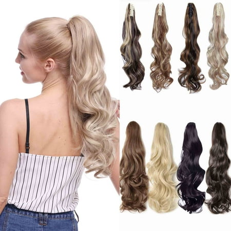 Straight Pony - S-noilite Long Thick Claw Jaw Ponytail Big Wave Straight Clip in Pony Tail Hair Extension Extensions dark brown,21