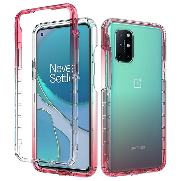 OnePlus 8T 5G Case, Rosebono Full-Body Rugged Ultra Transparency Hybrid Protective Case With Built-in Screen Protector for OnePlus 8T 5G (Red)