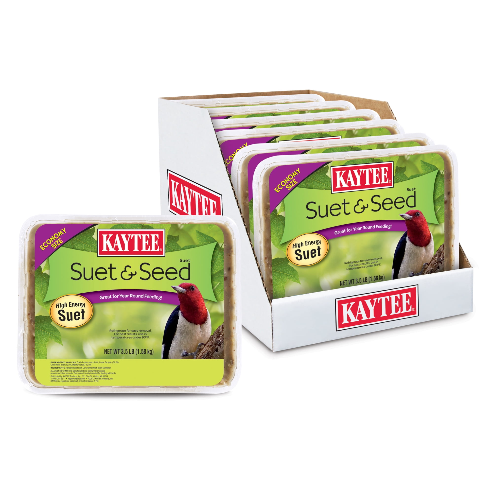 Kaytee Wild Bird Suet & Seed High Energy Suet Food, 3.5 lb, Pack of 6