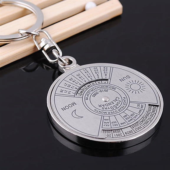 UDIYO 50 Years Perpetual Calendar Keyring Keychain Silver Alloy Key Chain Ring Keyfob