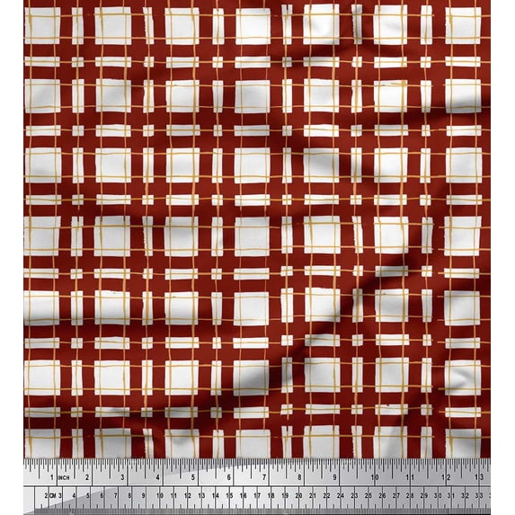 Soimoi Red Poly Georgette Fabric Gingham Check Fabric Prints By Yard 42 Inch Wide