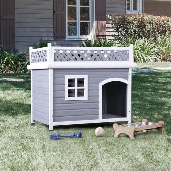 Furniture of America Olivar Contemporary Wood Dog House in Gray and White