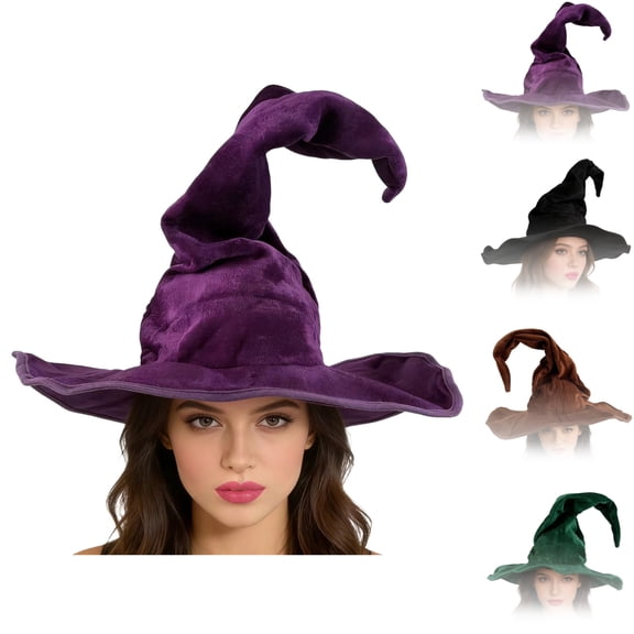 Halloween Witch Hat for Women, Wrinkled Velvet Costume Hat, Pointed Wizard Hat for Halloween Dress Up Party, Cosplay, Themed Events, Photo Props and Holiday Costume Accessories