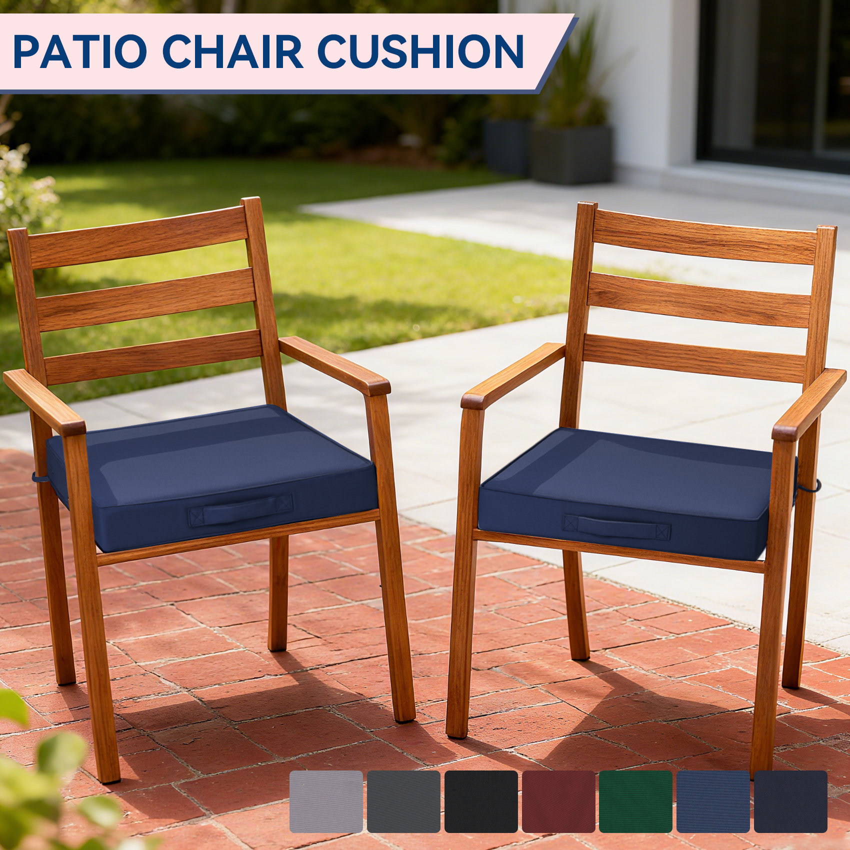 Outdoor Chair Cushions Set of 2 -Waterproof Outdoor Seat Cushions for Patio Furniture, Patio Chair Cushion with Handle and Ties, Square Out Door Chair Pads,19" x 19" x 3", Blue