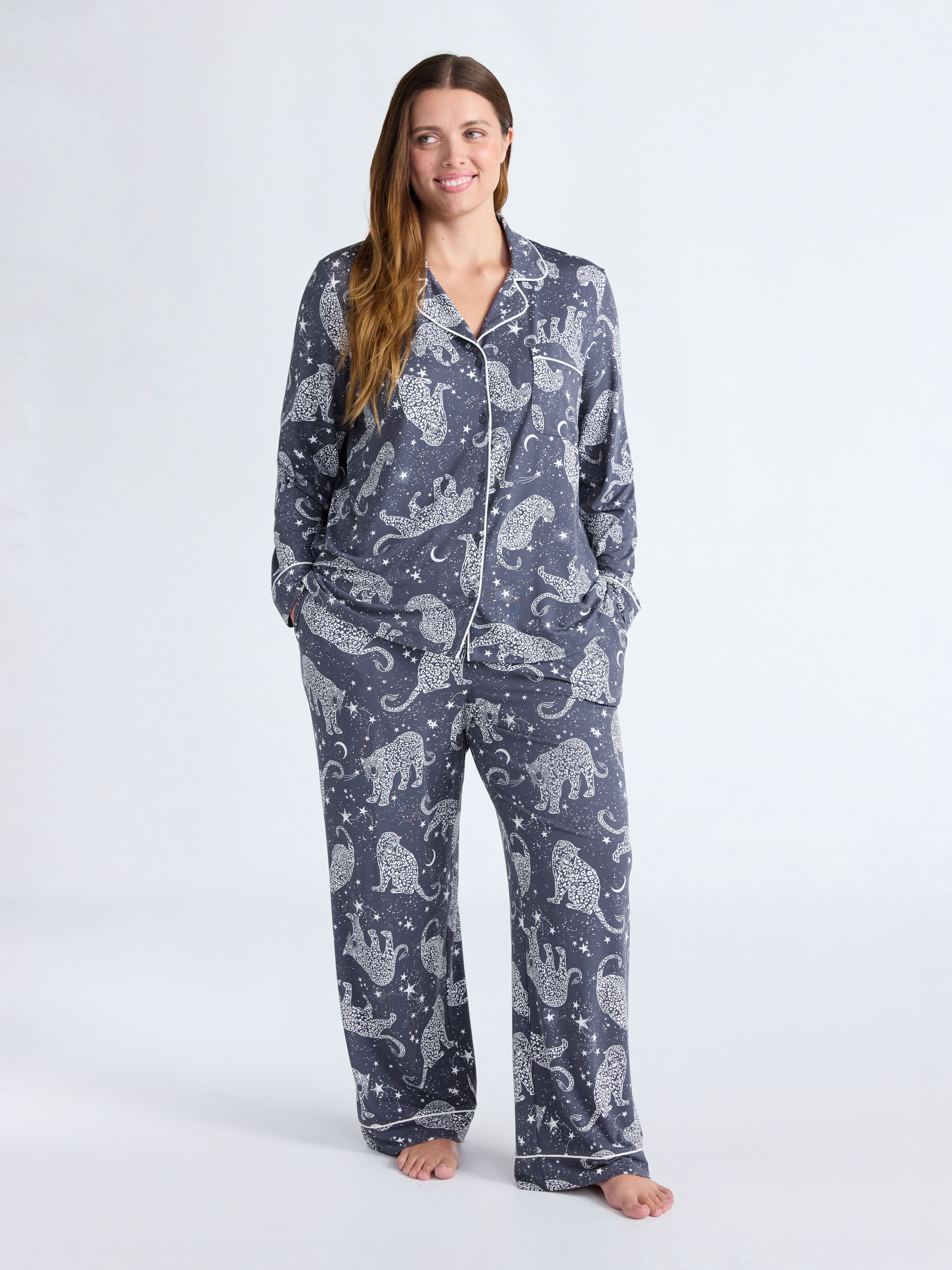 Joyspun Women’s Dreamy Soft Collection Long Sleeve Top and Pants Pajama Set, Sizes XS-4X