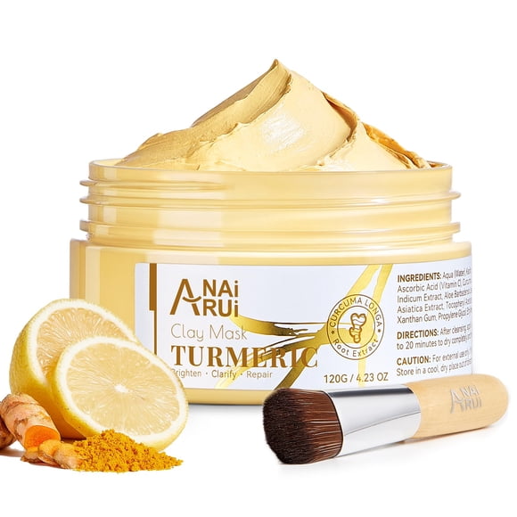 ANAI RUI Mascarilla facial de vitamina C con cúrcuma y arcilla de caolín para manchas oscuras Piel opaca Mascarilla facial para el cuidado de la piel para refinar los poros y controlar la grasa Piel s