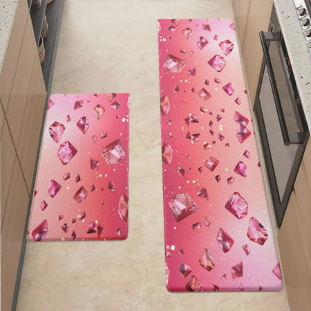 

Anti Fatigue Kitchen Mat Pink Crystal Kitchen Rugs Non Slip Cushioned Standing Mat for Sink Floor Laundry Office Desk Pro 17.3 x 59