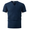 thumbnail image 6 of Men’s Slim Fit V-Neck Short Sleeve T-Shirt – Cotton Ribbed Knit – Midweight Base Layer or Standalone Tops Navy, 6 of 9
