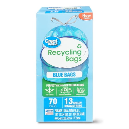 - Great Value Blue Recycling Bags, Blue, 13 Gallon, 70 Count