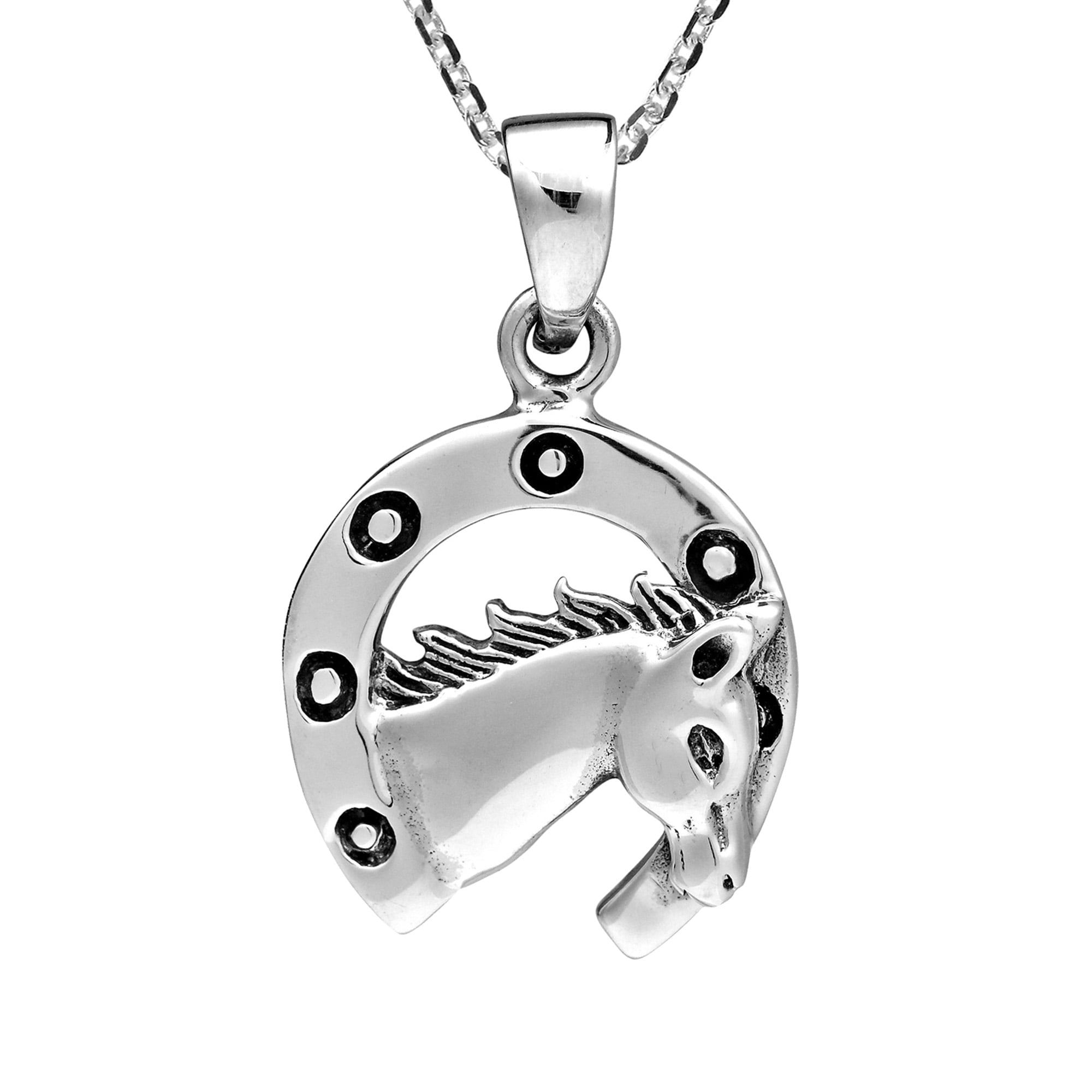 Beautiful Sterling silver 925 sterling Sterling Silver Rhodium-plated Horseshoe w/Crystal Pendant