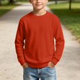 thumbnail image 5 of Kids Solid Color Waffle Knit Crew Neck Sweatshirt Boys Girls Long Sleeve Pullover Soft Lined Fall Winter Casual Basic Top for Daily School Layering Wear(Watermelon Red,4-5 Years), 5 of 8