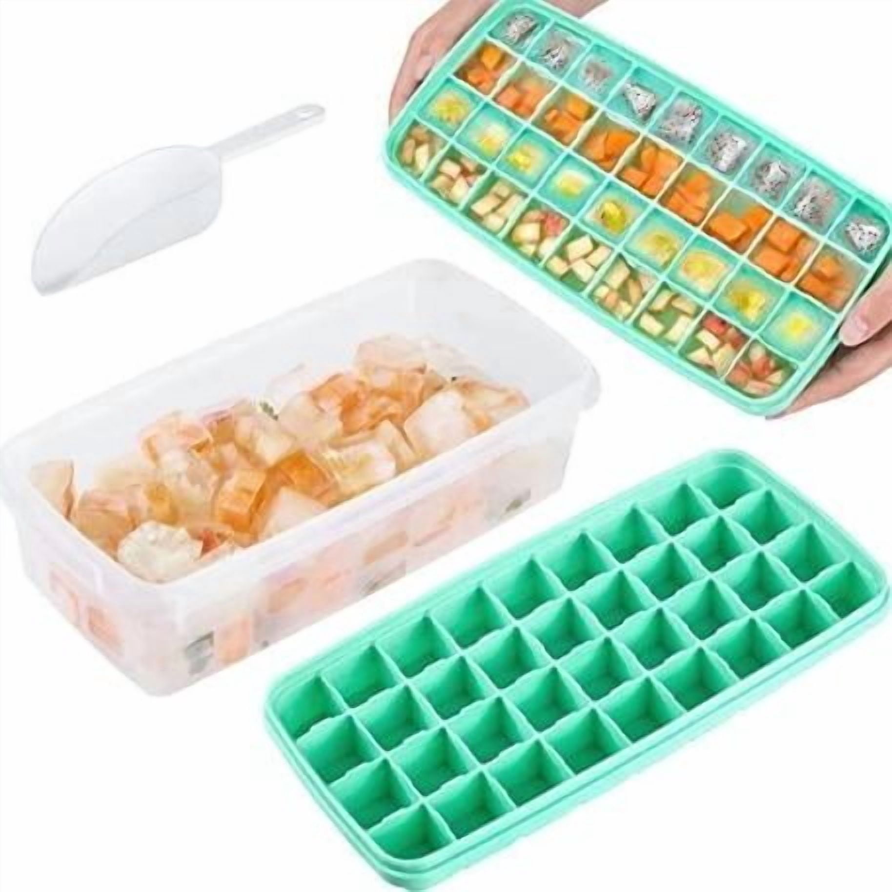 Ice Cube Tray with Lid and Bin, Easy Release 38 Ice Mold Trays for Freezer, Plastic Storage Container with Removable Scoop, Ices Cube Maker Tray & Mold for Whiskey Cocktail Tea Coffee