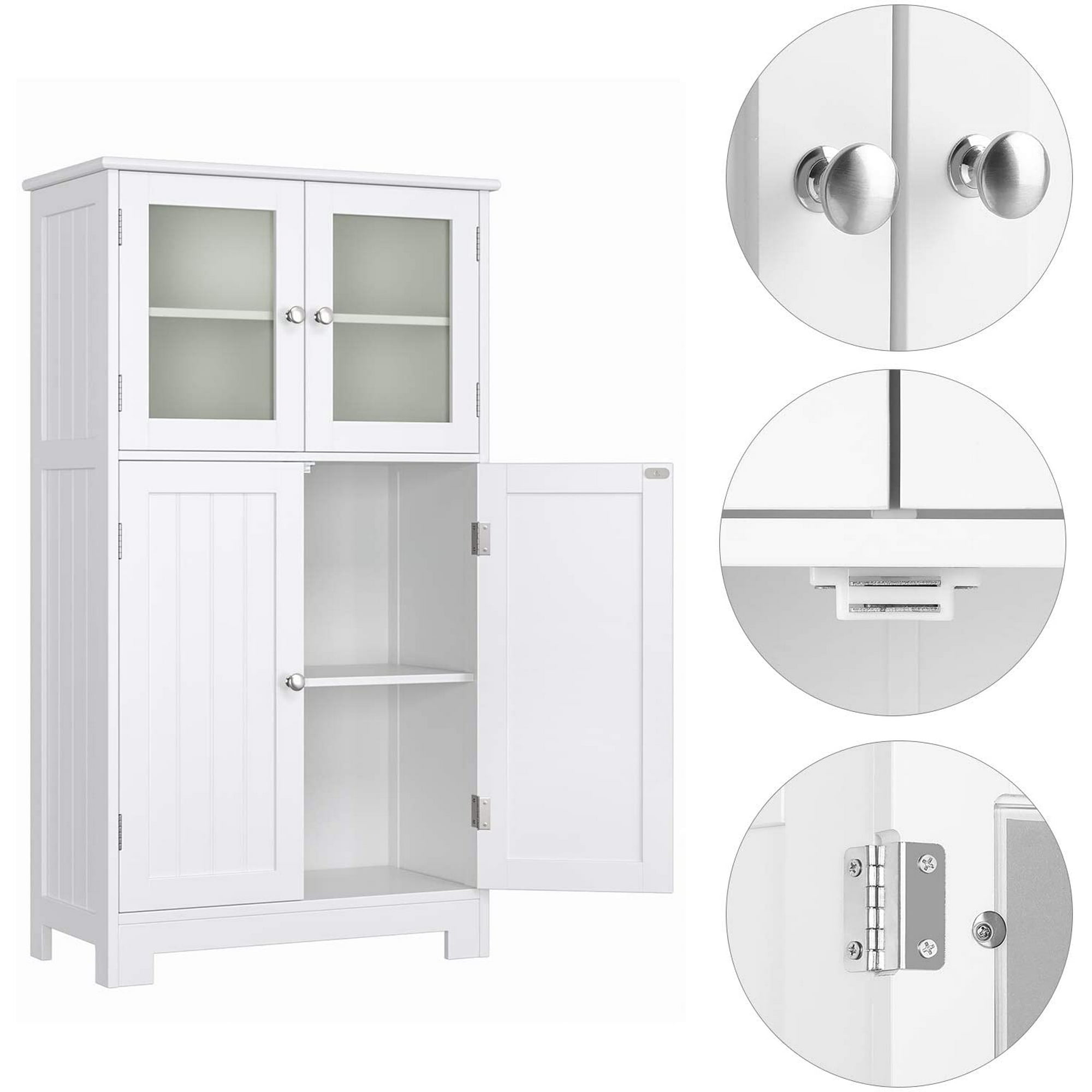 Homfa Bathroom Storage Cabinet, 42.7"H Floor White Wooden Linen Cabinet with Shelves and Doors