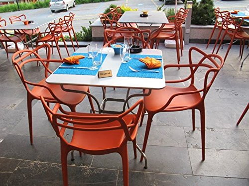 2xhome Set of 2 Modern Contemporary Designer Dining Chairs Molded Plastic Indoor Outdoor Patio Elbow Chairs, Red