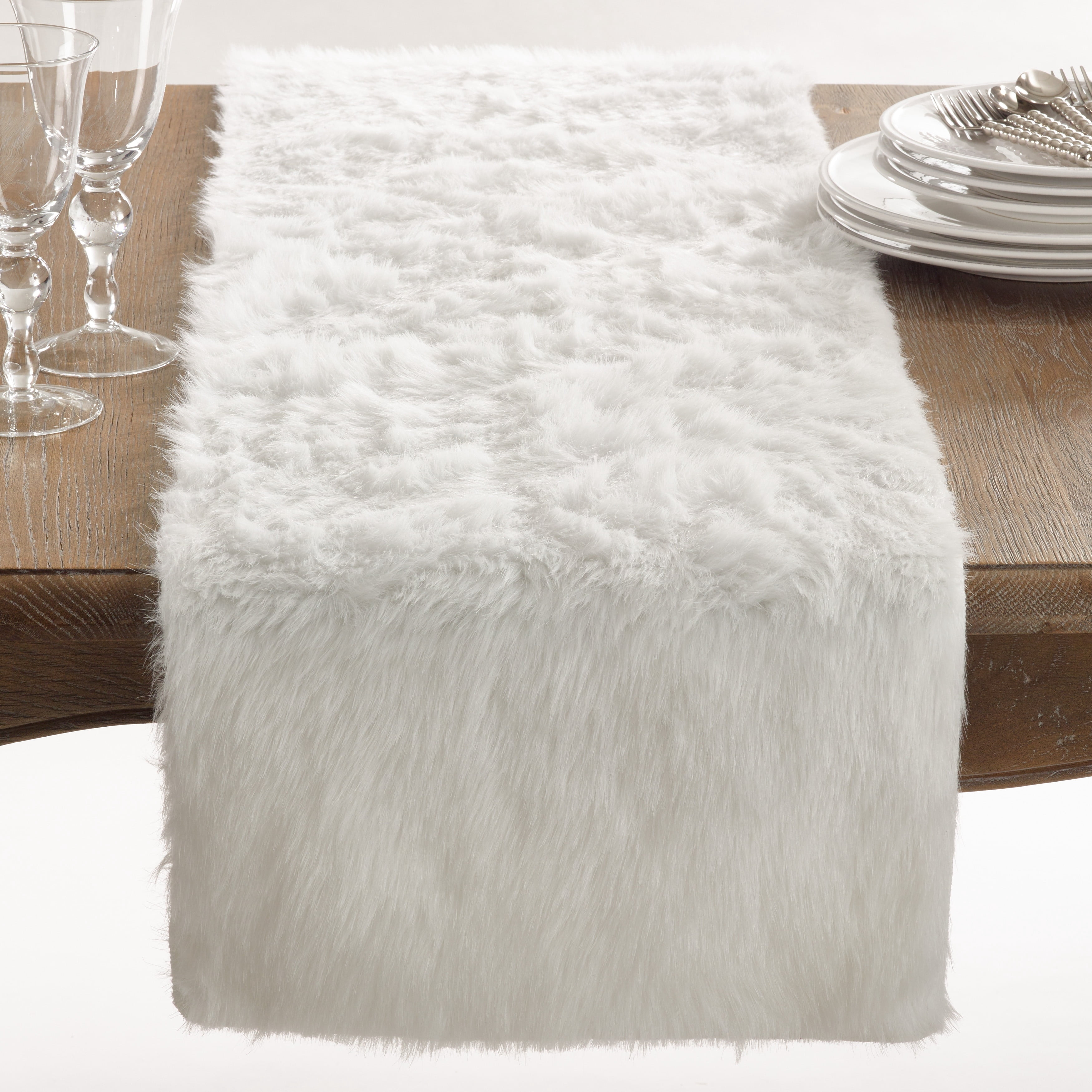 Saro Lifestyle Faux Fur Design Topper Table Runner