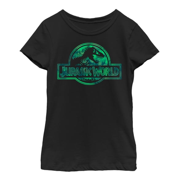 Girl's Jurassic World Logo Tie Dye Print Graphic Tee Black Large