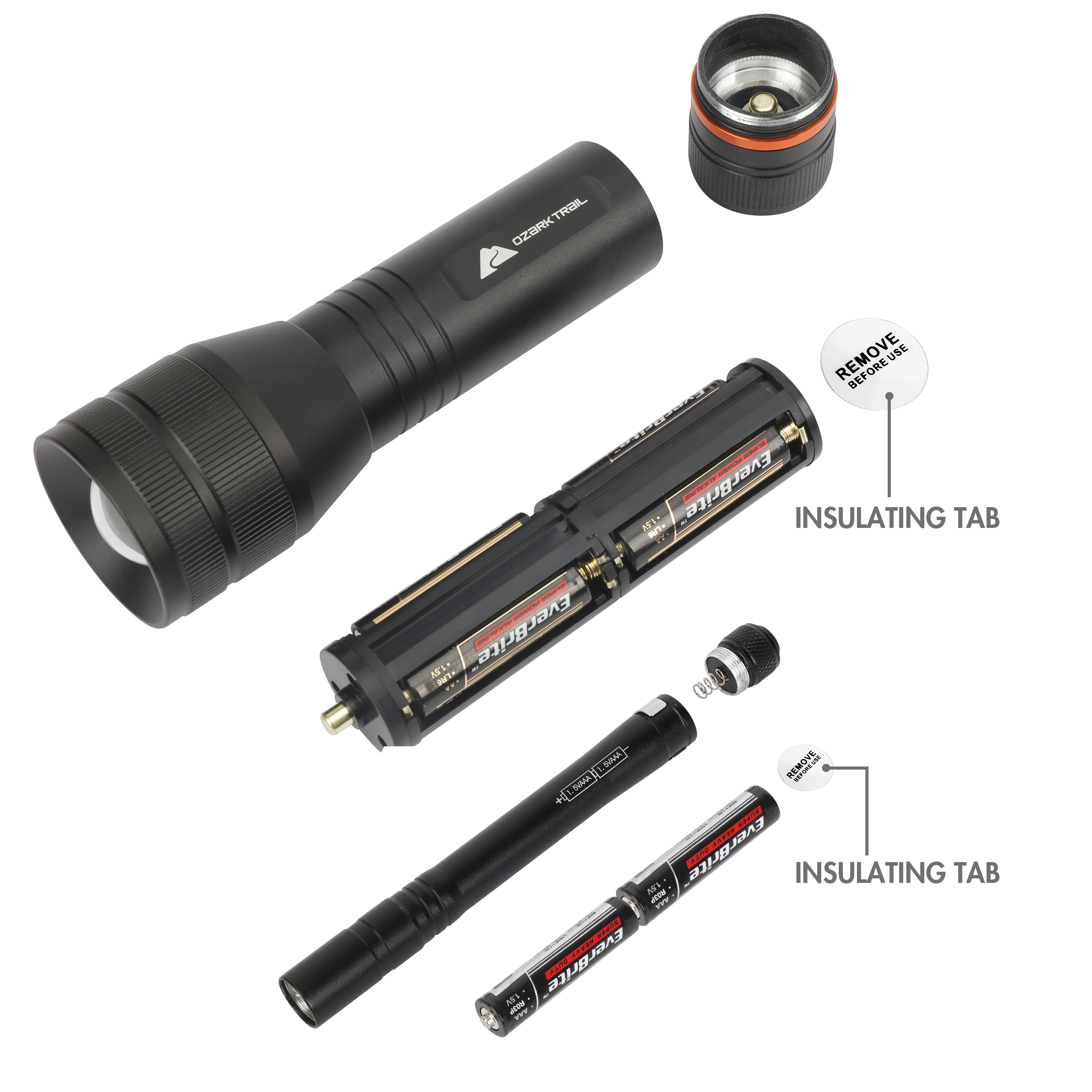 Linterna enfocable de 1500 lúmenes con bolígrafo de luz adicional, impermeable, negro 4