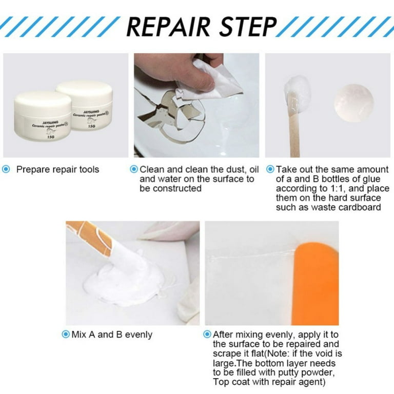 Ceramic Repair Paste Kit A+B, Tub Tile Shower Repair White Bathtub