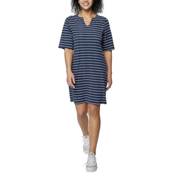 Hang Ten Women's Floral Print UPF 50  Moisture Wicking Soft Cotton Blend Mini Sun Dress-Blue / S