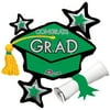 Congrats Grad Cap School Colors Cluster SuperShape 31in Foil Balloons, Green