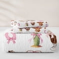 thumbnail image 5 of jejeloiu Pink Bow Cowgirl Western Bed Spread Queen Kids,Cute Western Print Queen Coverlet Set,3pcs, 5 of 7