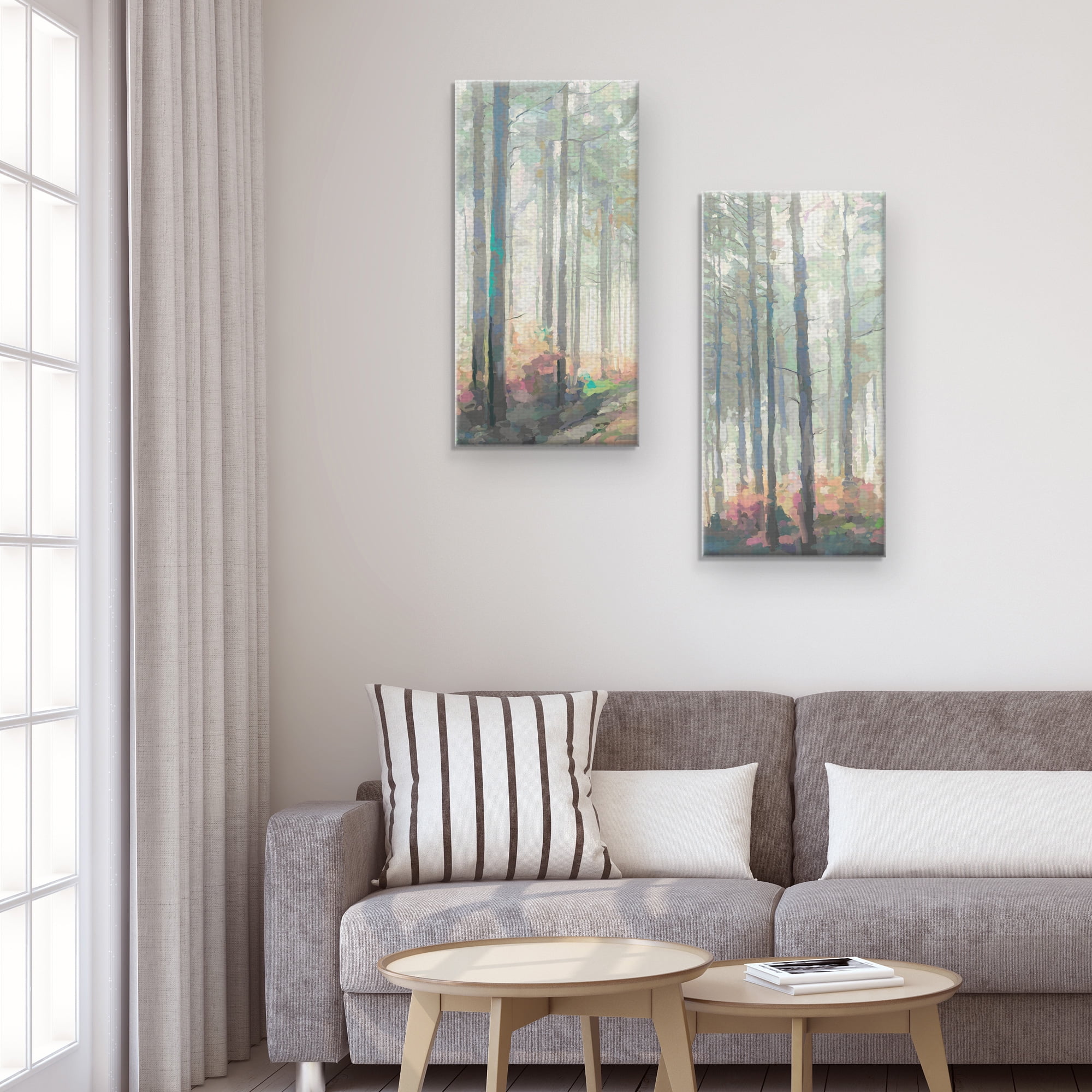 Masterpiece Art Gallery Woodland Journey Tall Forest Trees Panel I And II by Studio Arts Canvas Art (12" x 24")