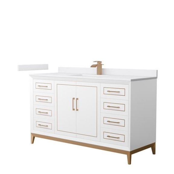60 in. Marlena Single Bathroom Vanity with White Cultured Marble Countertop, Undermount Square Sink & Satin Bronze Trim - White