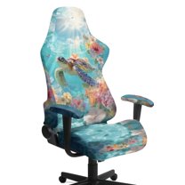 Xoenoiee Turtle Starfish Hibiscus Flower Pattern Gaming Chair Covers, Stretchable Computer Chair Cover Ergonomic Office Chair Cover Anti Cat Scratch Protection Computer Gamer Chair Slipcovers