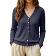 thumbnail image 4 of Women's Sweaters Women's Long Sleeve Cardigan Sweaters Button Up V Neck Knit Tops Fall Fashion Travel Clothes Church Outfits Cozy SweatersEarly Fall Fashion Must Haves navy blue L, 4 of 5