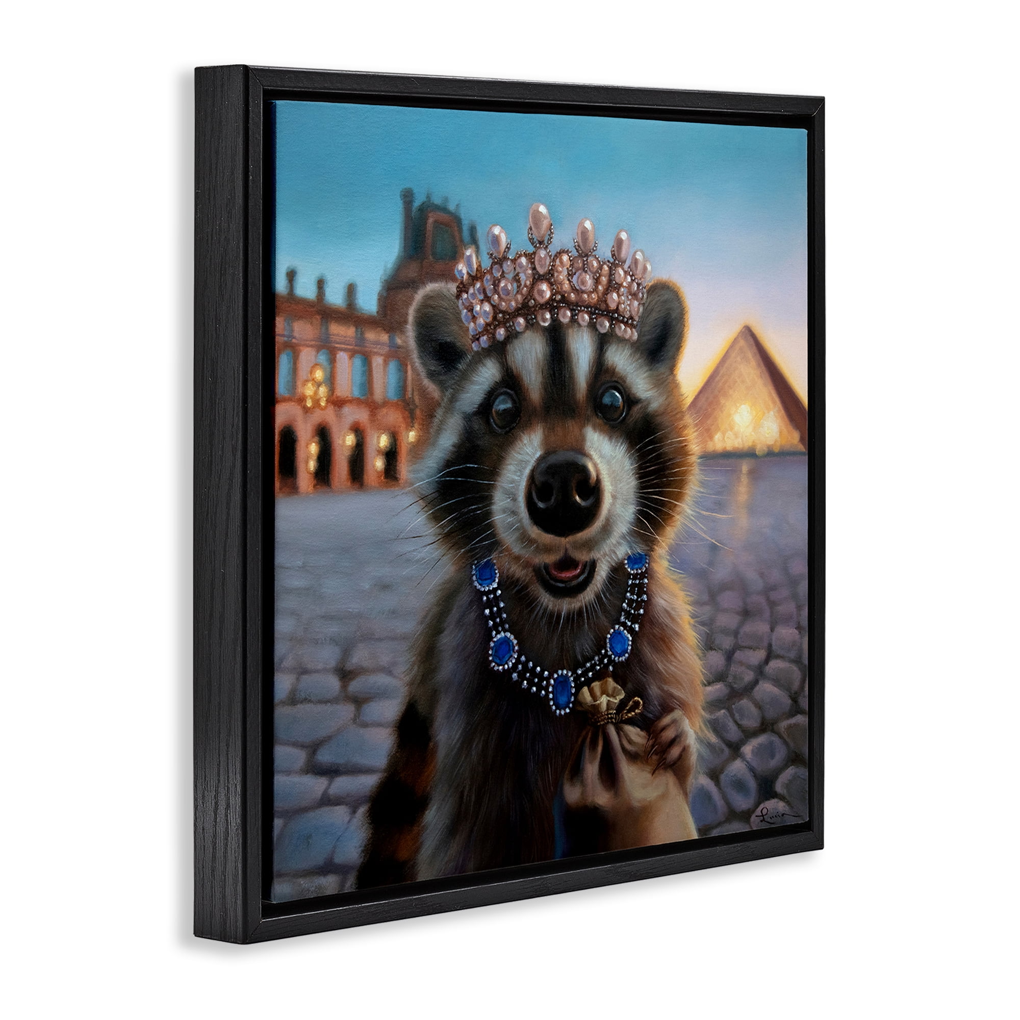 Stupell Industries Louvre Loot Raccoon Black Framed Floater Canvas Wall Art, design by Lucia Heffernan