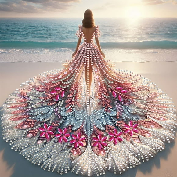 5D DIY Gorgeous Skirt Girl Partial Special Shaped Drill Diamond Painting Kit Girl Decoration 30x30cm Frameless for Home & Office,YXZ208