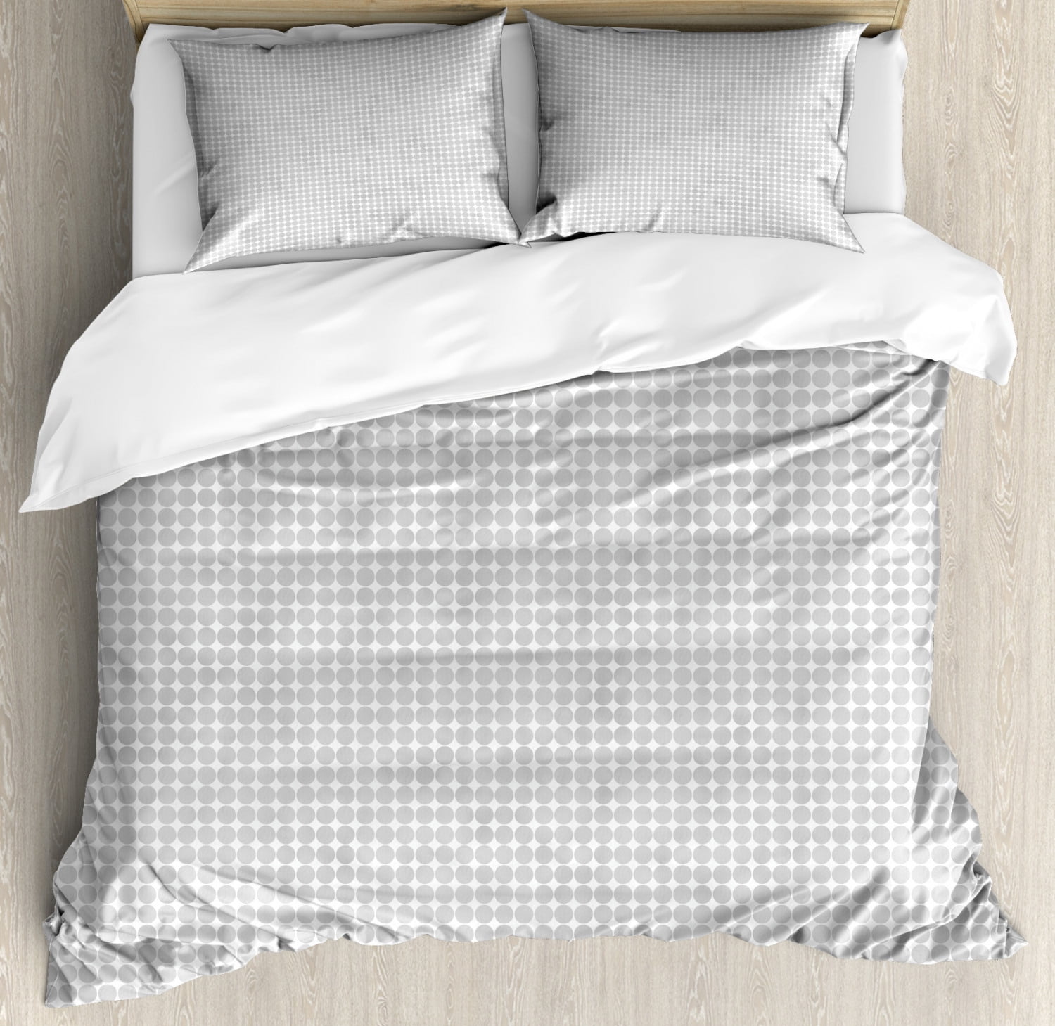Ambesonne Grey Queen Size Duvet Cover Set, Small Repeating Polka Dot Pattern Classical Geometrical Monochrome Design, Decorative 3 Piece Bedding Set with 2