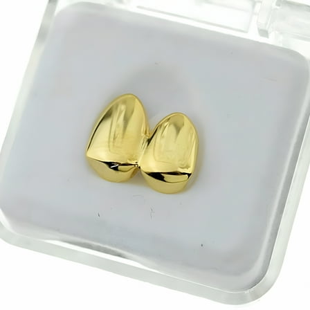 DESIGNICE 14k Gold Plated Double Two Tooth Grillz Left Side 2-Tooth Caps Slugs Hip Hop Grills