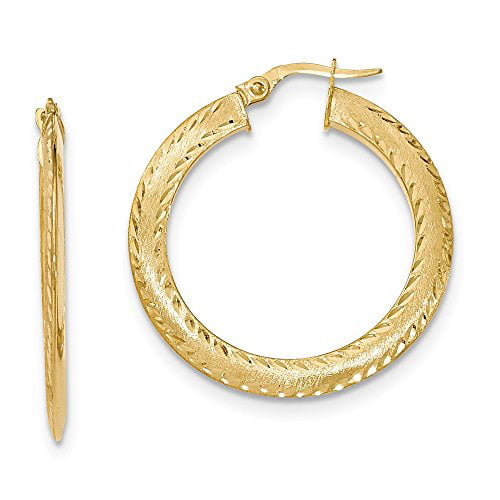 10k White Gold Diamond-cut 2mm Round Tube Hoop Earrings