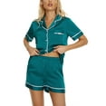 thumbnail image 2 of INSPIRE CHIC Women's Pajama Sets Button Down Shirt and Shorts 2 Pcs Satin Silky Sleepwear M Green, 2 of 6