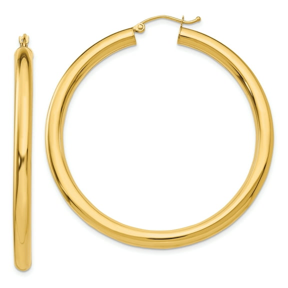 10K Yellow Gold Polished 4mm x 50mm Tube Hoop Earrings