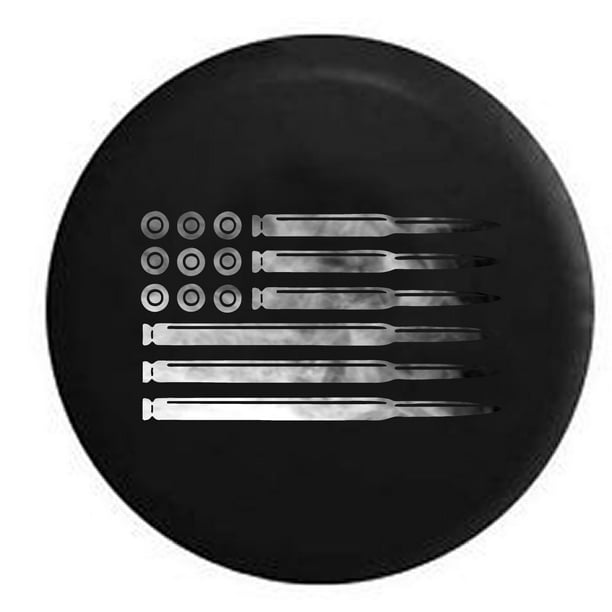 Rifle Pistol Bullets Rounds American Flag 2A Gun Smoke Spare Tire Cover