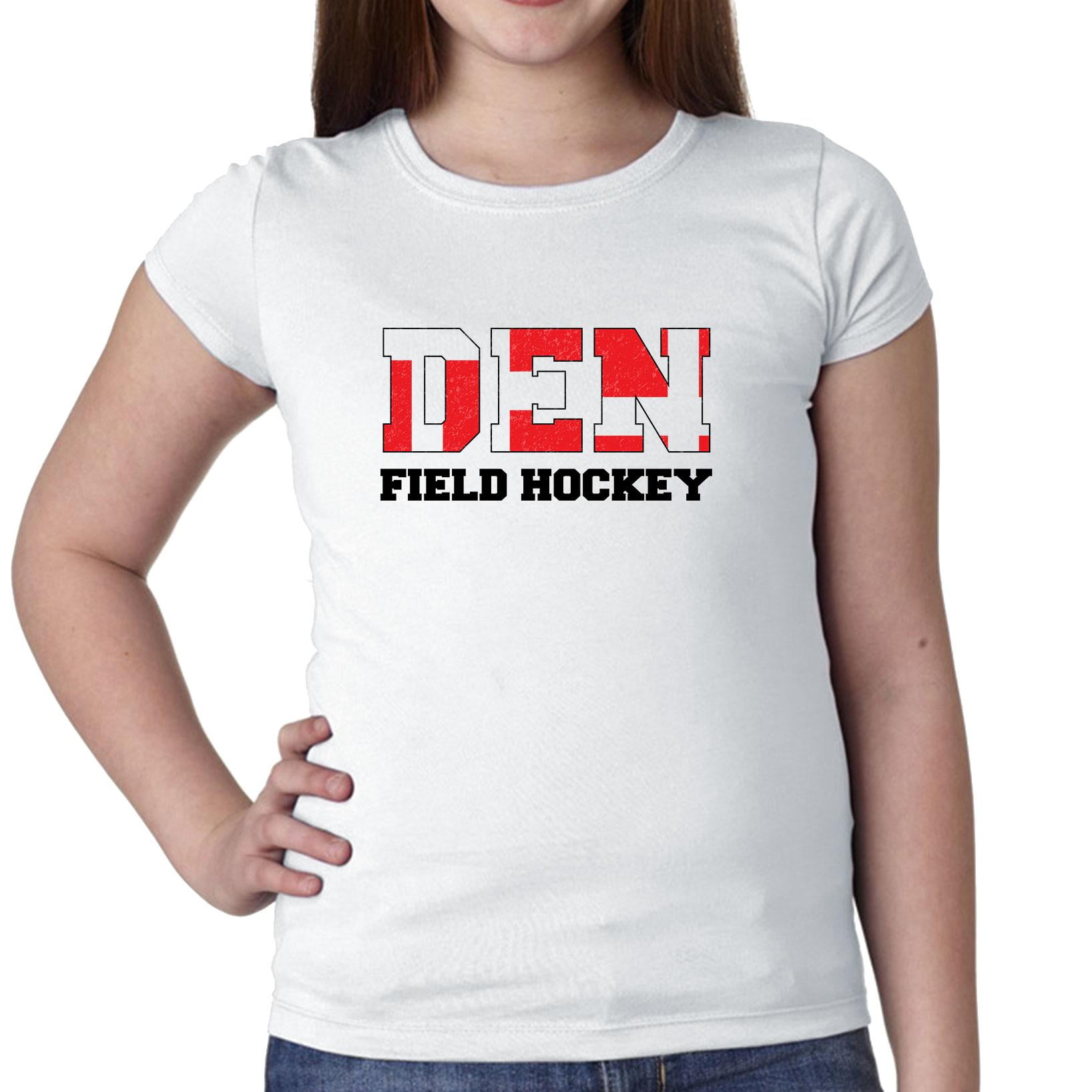Denmark Field Hockey Olympic Games Rio Flag Girl's Cotton Youth T-Shirt by Hollywood Thread