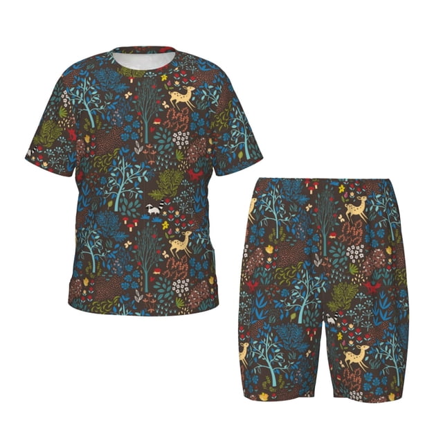 Balery Deers In The Forest 1 Conjunto de Pijama Infantil de Manga Corta con Estampado – Ropa de Dormir de Algodón Suave-Small