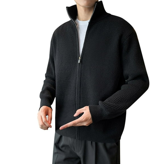 JTieacloth Mens Cardigan Sweater Outwear Mens Sweater Solid Color Stand Collar Casual Simple Jacket Top(Black)
