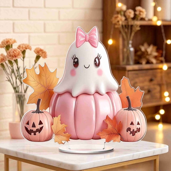 Halloween Flat Ghost Pumpkin Decor, Acrylic Desktop Ornament, Whimsical Table Centerpiece, Shelf Mantel Accent, Holiday Festival Party Prop