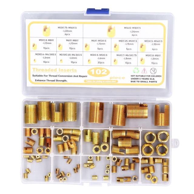 Jeu d'Inserts de Filetage Rapide, Inserts de Filetage Autotaraudant 102Pcs Charge Uniforme Haute Résistance M2-M14 pour les Matériaux Doux pour Renforcer