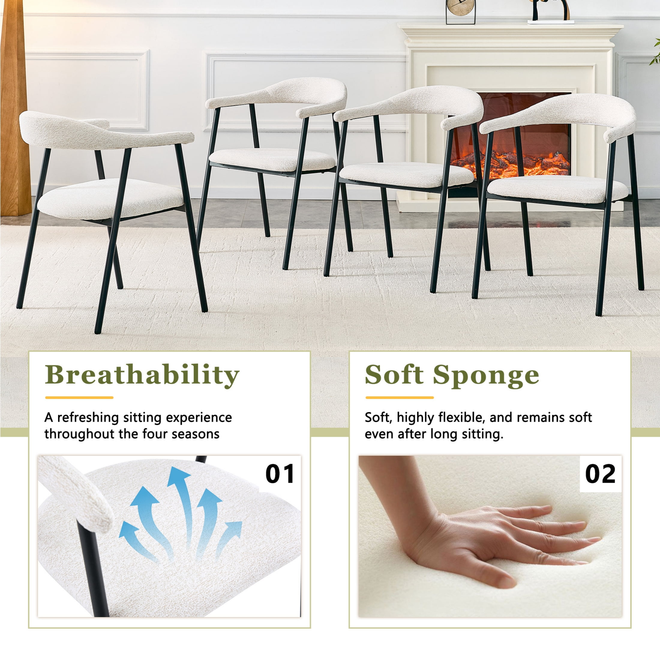 Vinform Upholstered Dining Chairs Set of 4, Fabric Dining Room Chairs, White